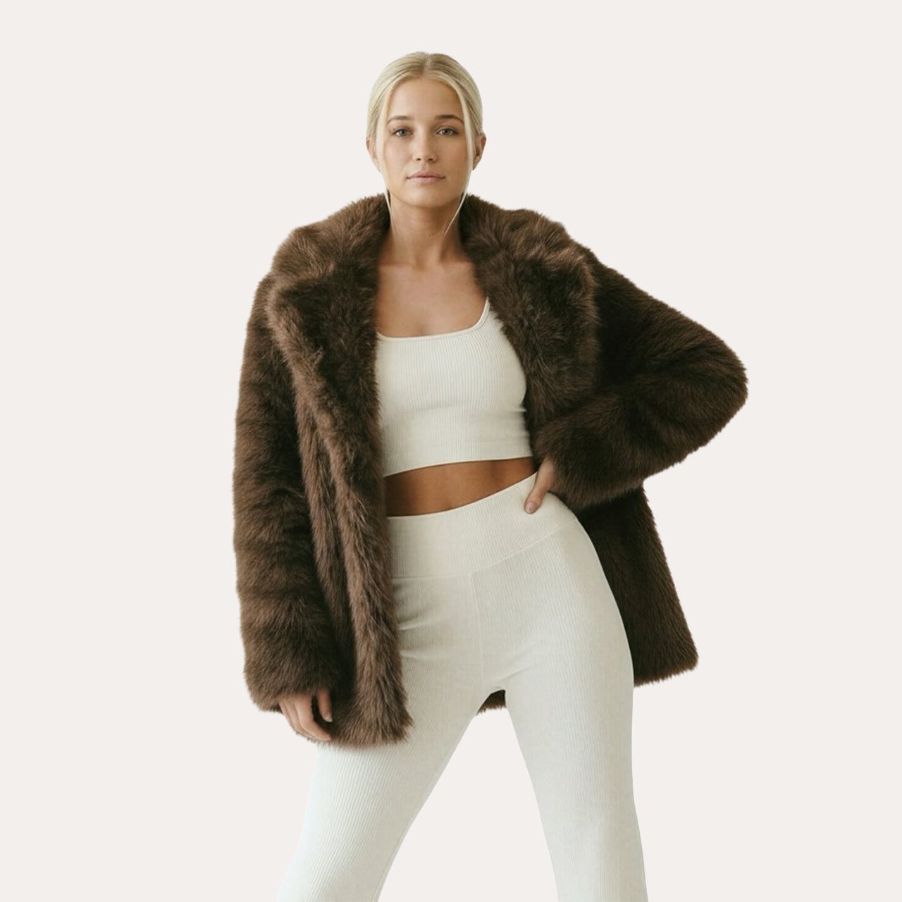 Olena's Brown Faux Fur Long Jacket