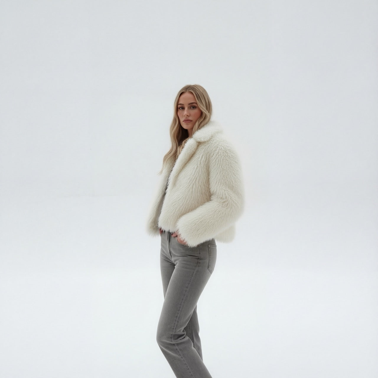 Olena's Ivory Faux Fur Jacket