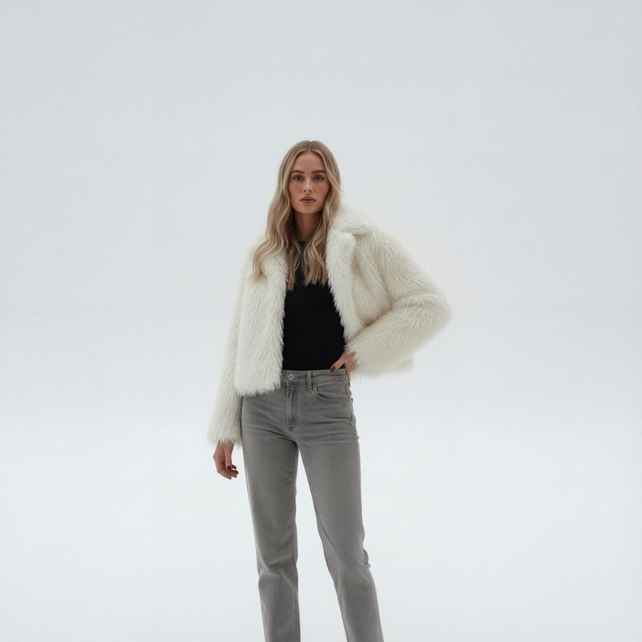 Olena's Ivory Faux Fur Jacket