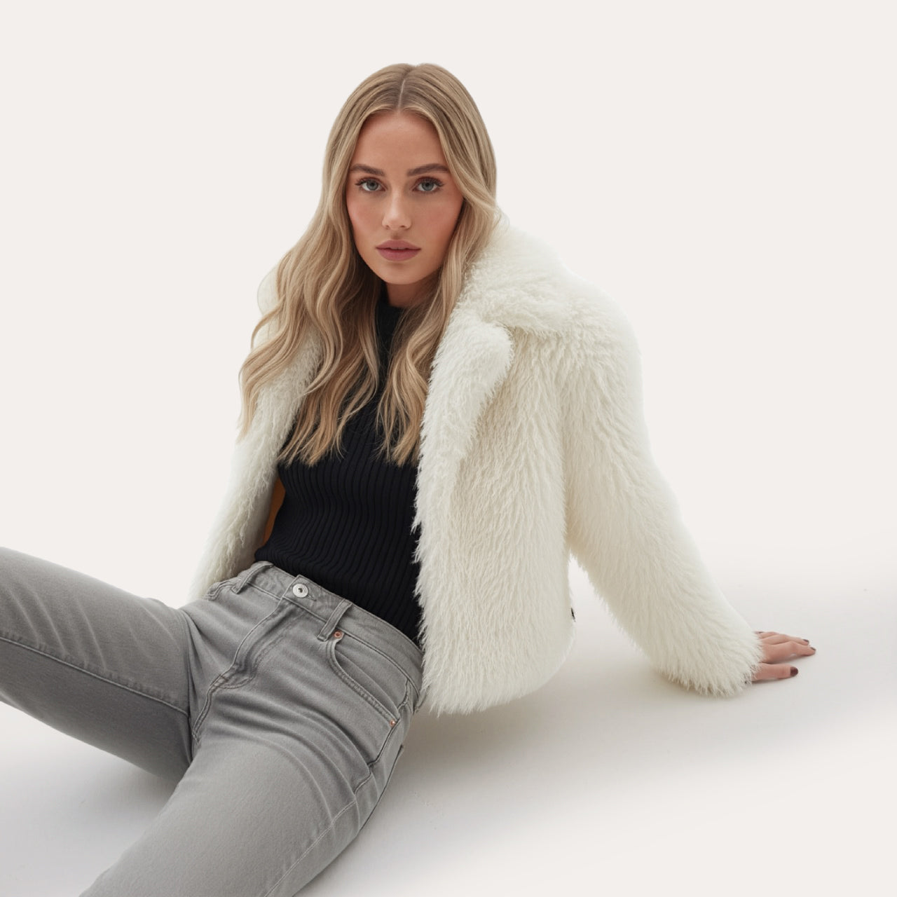 Olena's Ivory Faux Fur Jacket