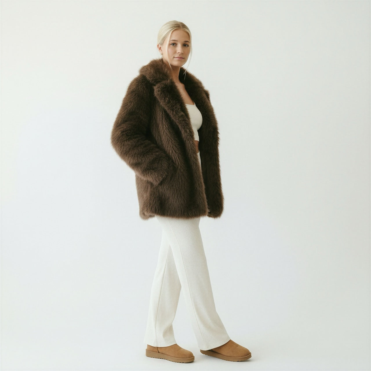 Olena's Brown Faux Fur Long Jacket