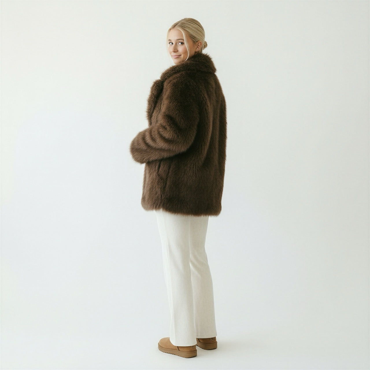 Olena's Brown Faux Fur Long Jacket