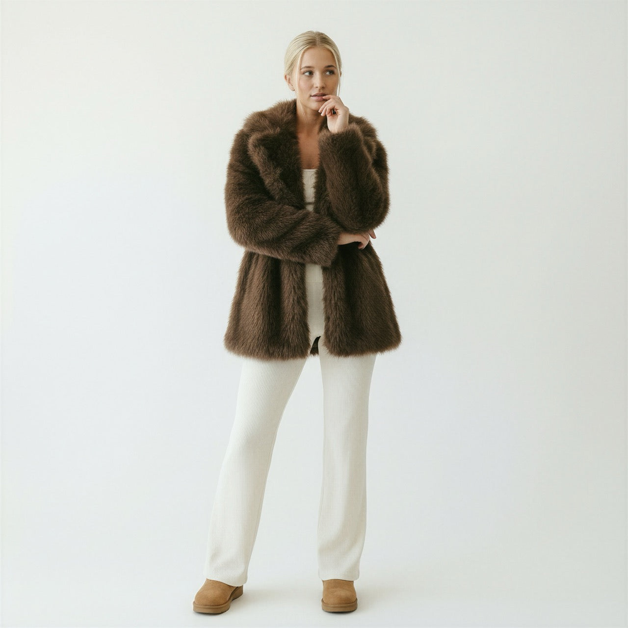 Olena's Brown Faux Fur Long Jacket