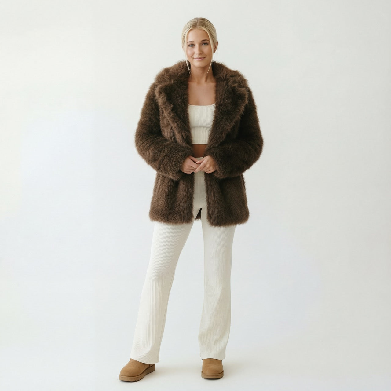 Olena's Brown Faux Fur Long Jacket