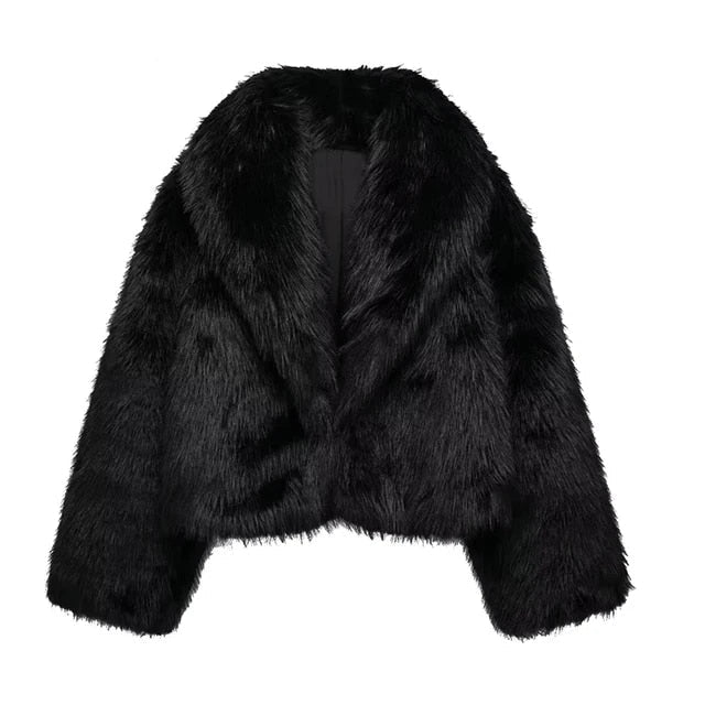 Olena's Black Faux Fur Lapel Coat